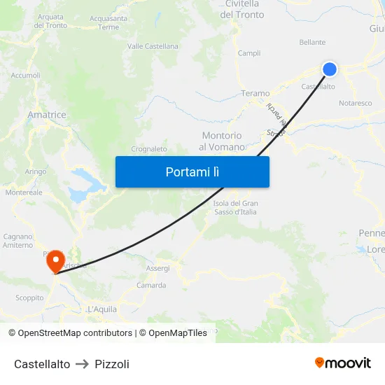 Castellalto to Pizzoli map