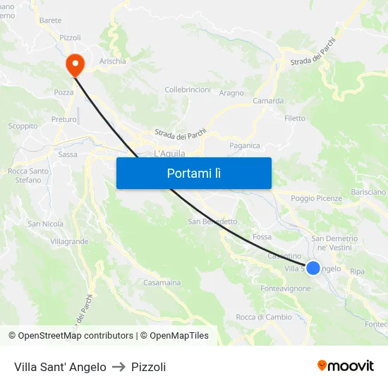 Villa Sant' Angelo to Pizzoli map