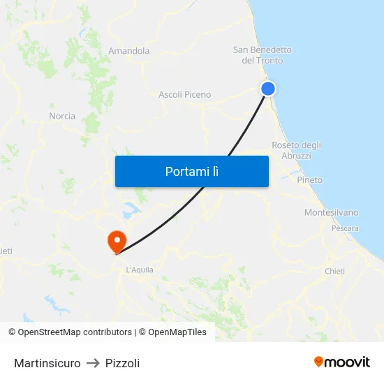 Martinsicuro to Pizzoli map