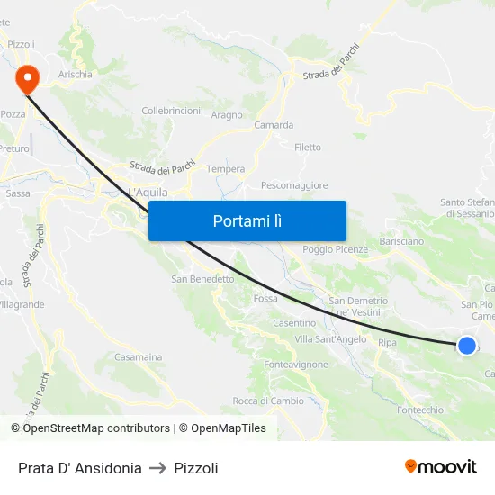 Prata D' Ansidonia to Pizzoli map
