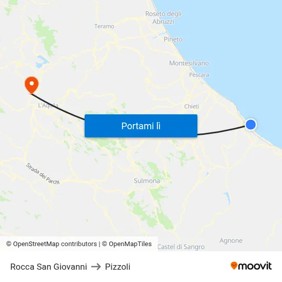 Rocca San Giovanni to Pizzoli map
