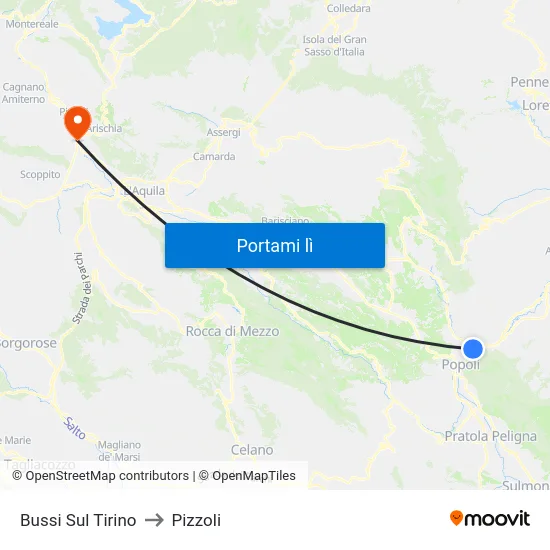 Bussi Sul Tirino to Pizzoli map