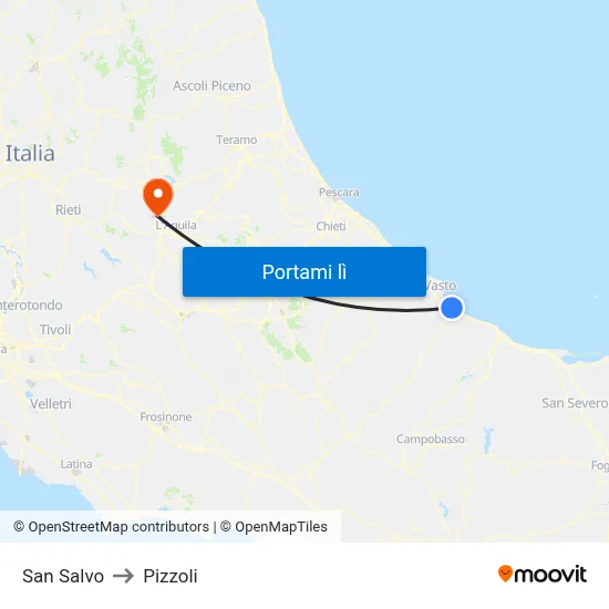 San Salvo to Pizzoli map