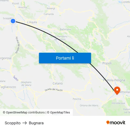 Scoppito to Bugnara map