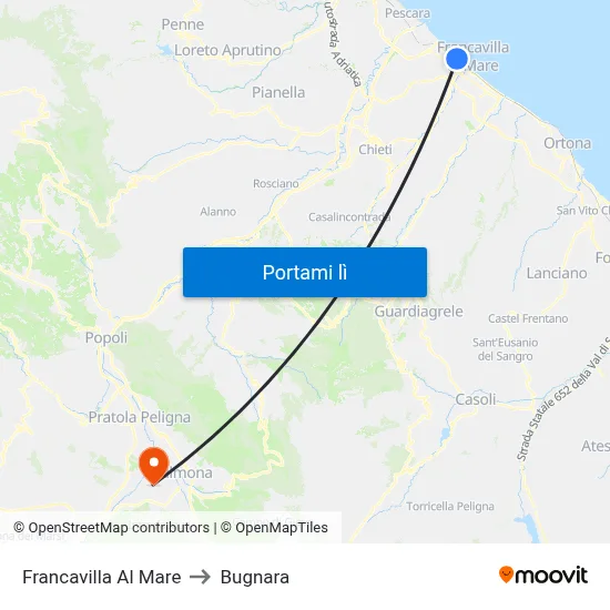 Francavilla Al Mare to Bugnara map
