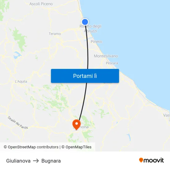 Giulianova to Bugnara map