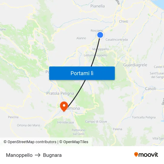Manoppello to Bugnara map