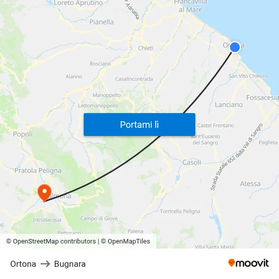 Ortona to Bugnara map