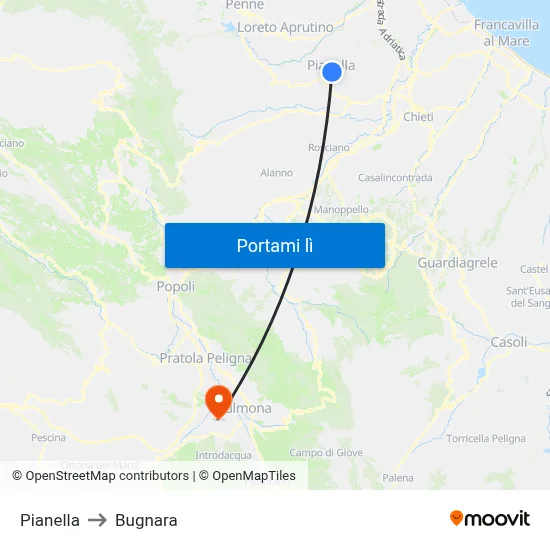 Pianella to Bugnara map