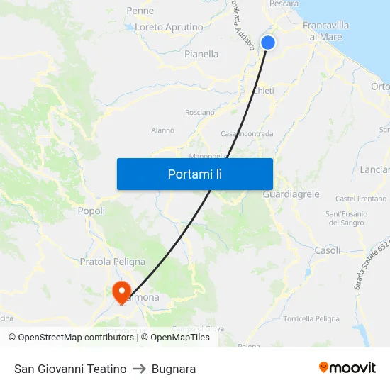 San Giovanni Teatino to Bugnara map
