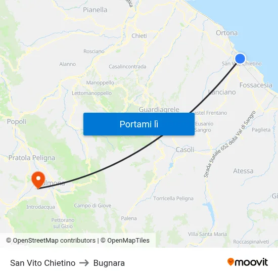 San Vito Chietino to Bugnara map
