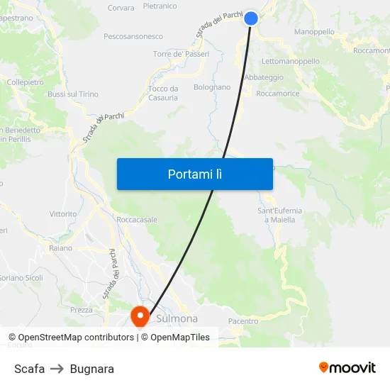 Scafa to Bugnara map