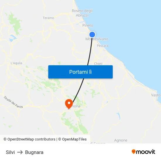 Silvi to Bugnara map
