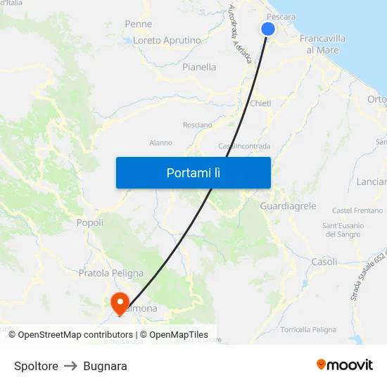 Spoltore to Bugnara map
