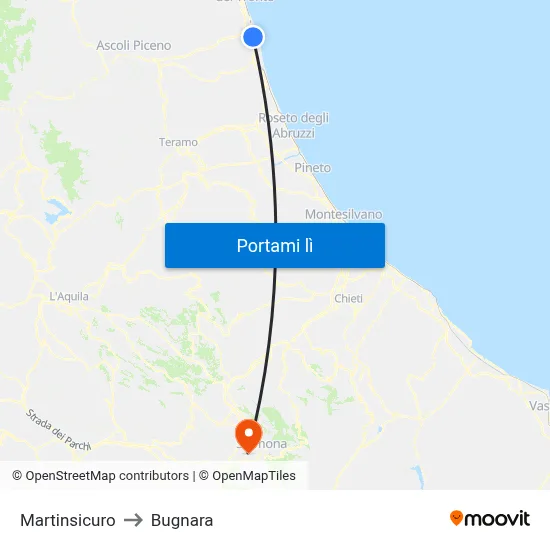 Martinsicuro to Bugnara map