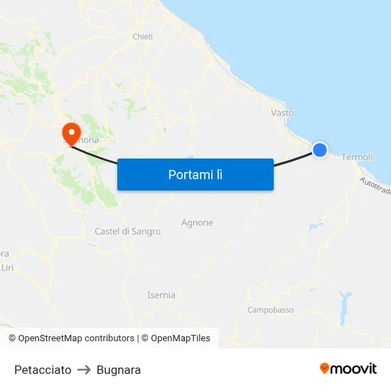 Petacciato to Bugnara map