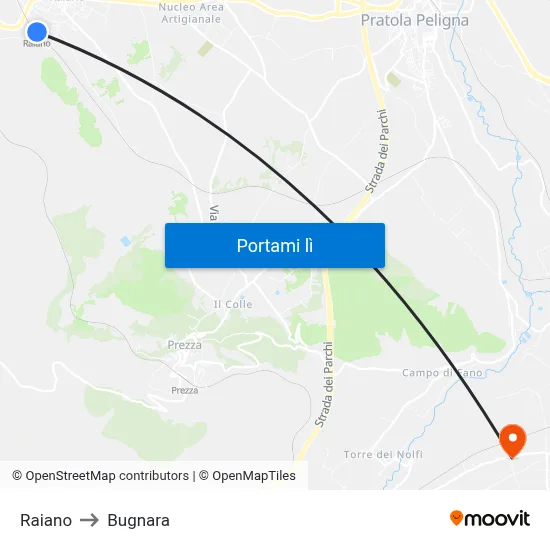 Raiano to Bugnara map
