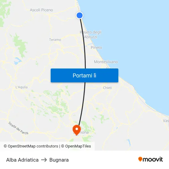 Alba Adriatica to Bugnara map