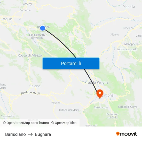 Barisciano to Bugnara map