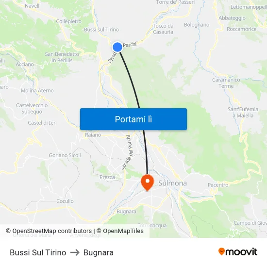 Bussi Sul Tirino to Bugnara map