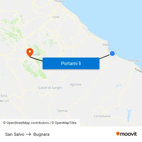 San Salvo to Bugnara map