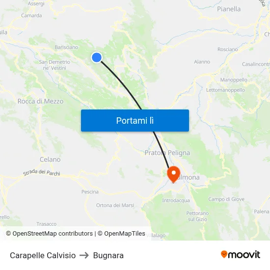 Carapelle Calvisio to Bugnara map