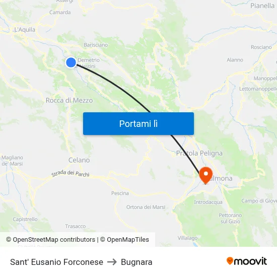 Sant' Eusanio Forconese to Bugnara map