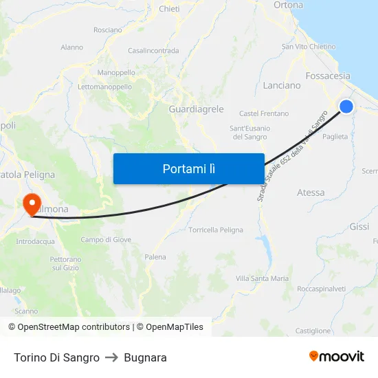 Torino Di Sangro to Bugnara map
