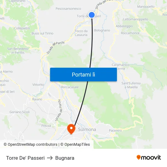 Torre De' Passeri to Bugnara map