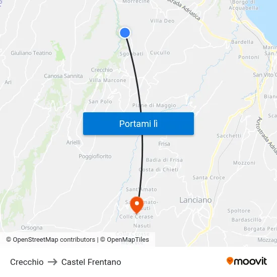 Crecchio to Castel Frentano map