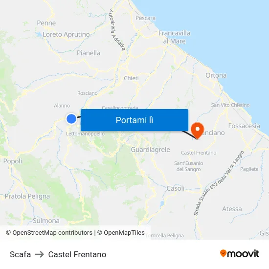 Scafa to Castel Frentano map