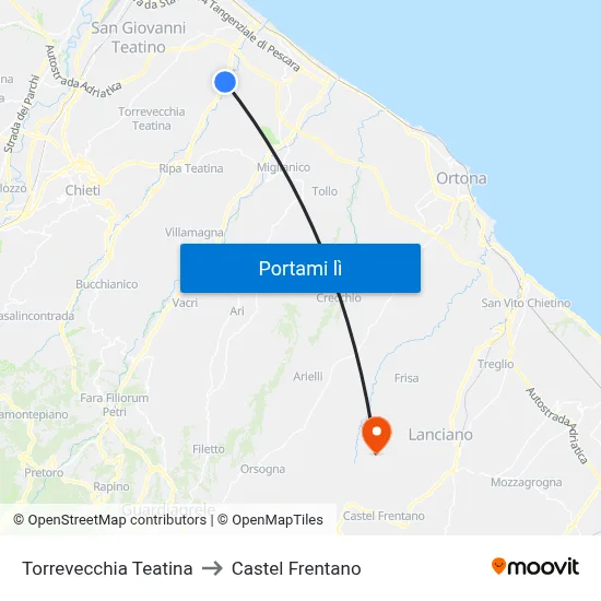 Torrevecchia Teatina to Castel Frentano map