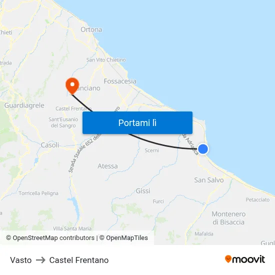 Vasto to Castel Frentano map