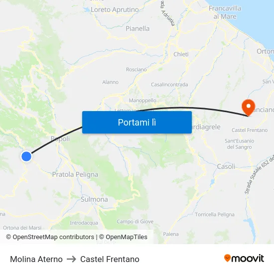 Molina Aterno to Castel Frentano map