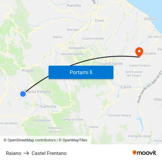 Raiano to Castel Frentano map