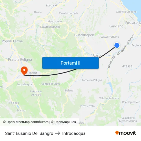 Sant' Eusanio Del Sangro to Introdacqua map