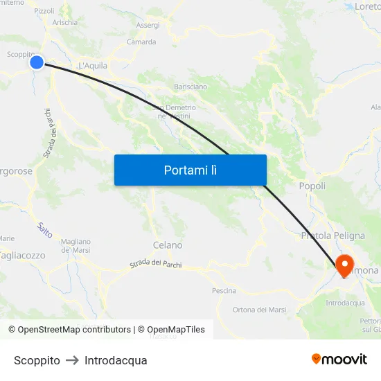 Scoppito to Introdacqua map