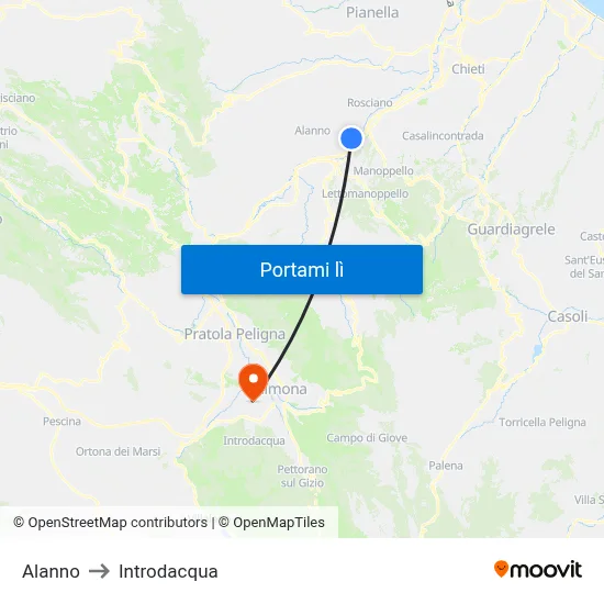 Alanno to Introdacqua map