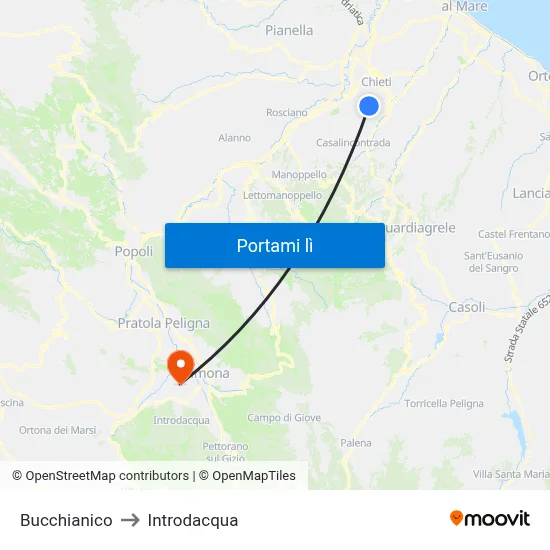Bucchianico to Introdacqua map