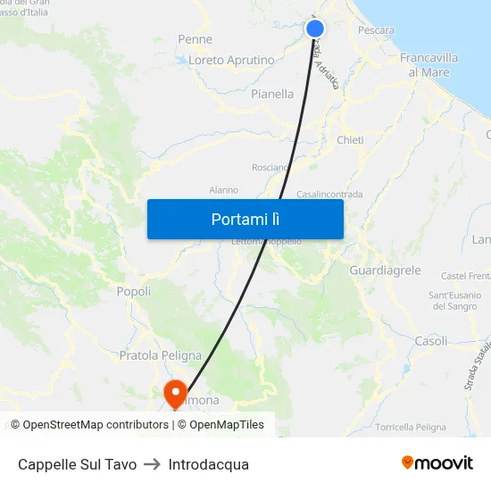 Cappelle Sul Tavo to Introdacqua map