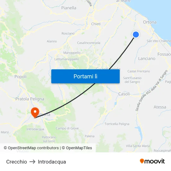 Crecchio to Introdacqua map