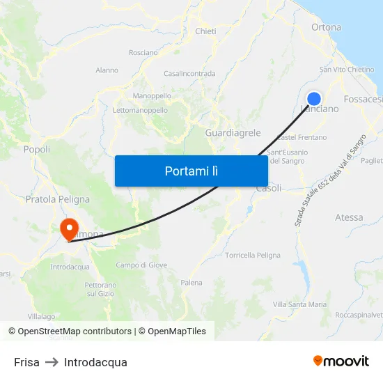 Frisa to Introdacqua map