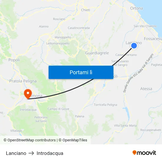 Lanciano to Introdacqua map