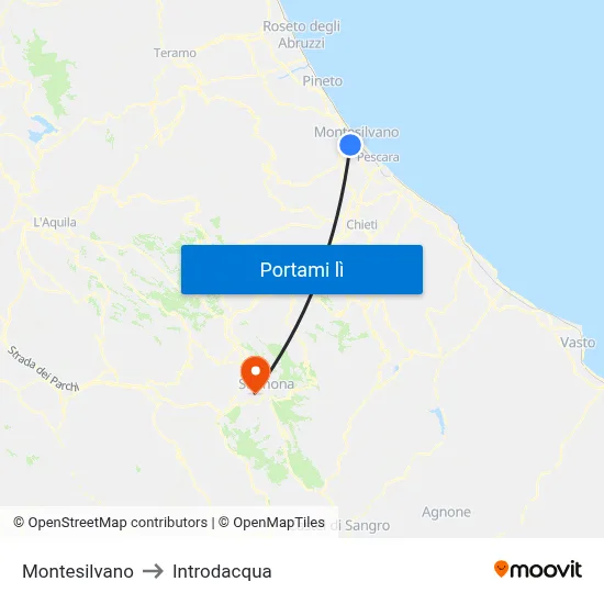 Montesilvano to Introdacqua map