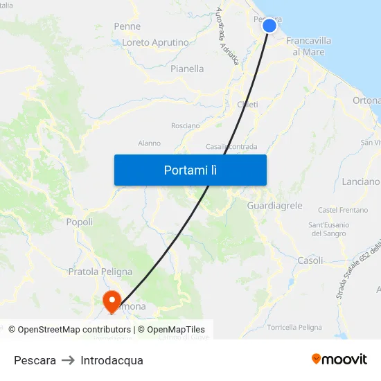 Pescara to Introdacqua map