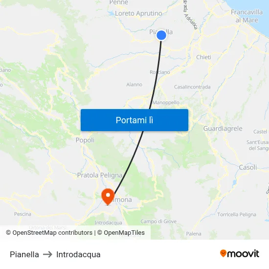Pianella to Introdacqua map