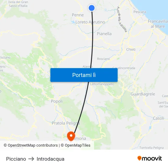 Picciano to Introdacqua map