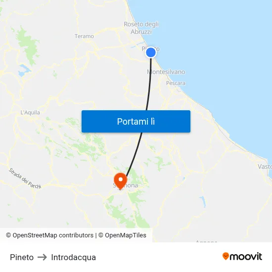Pineto to Introdacqua map