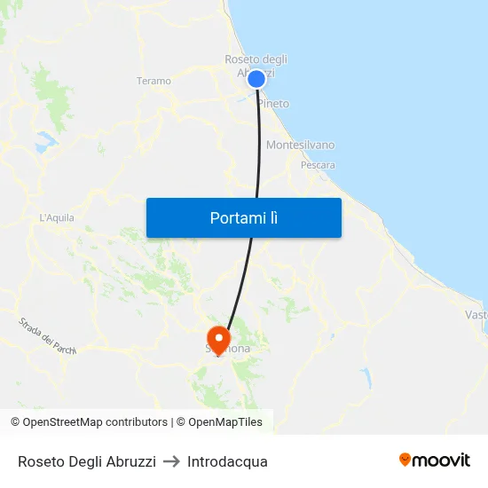 Roseto Degli Abruzzi to Introdacqua map