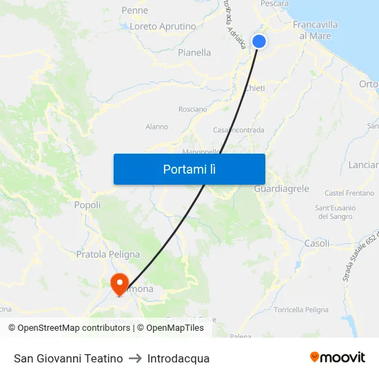 San Giovanni Teatino to Introdacqua map